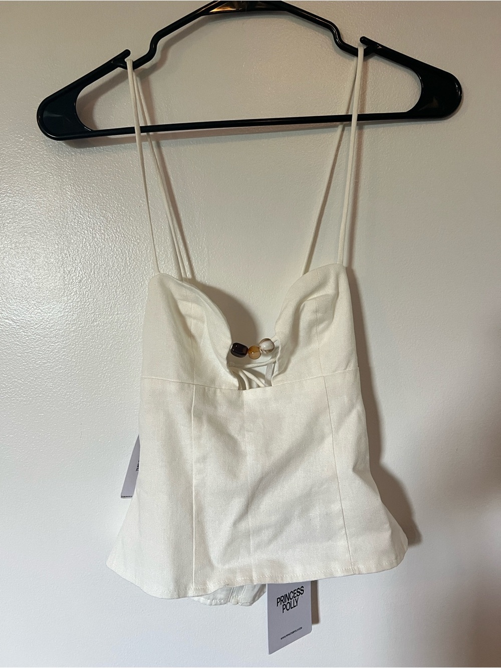 Princess Polly Ivory Beaded Bustier Cami Top with Spaghetti Straps